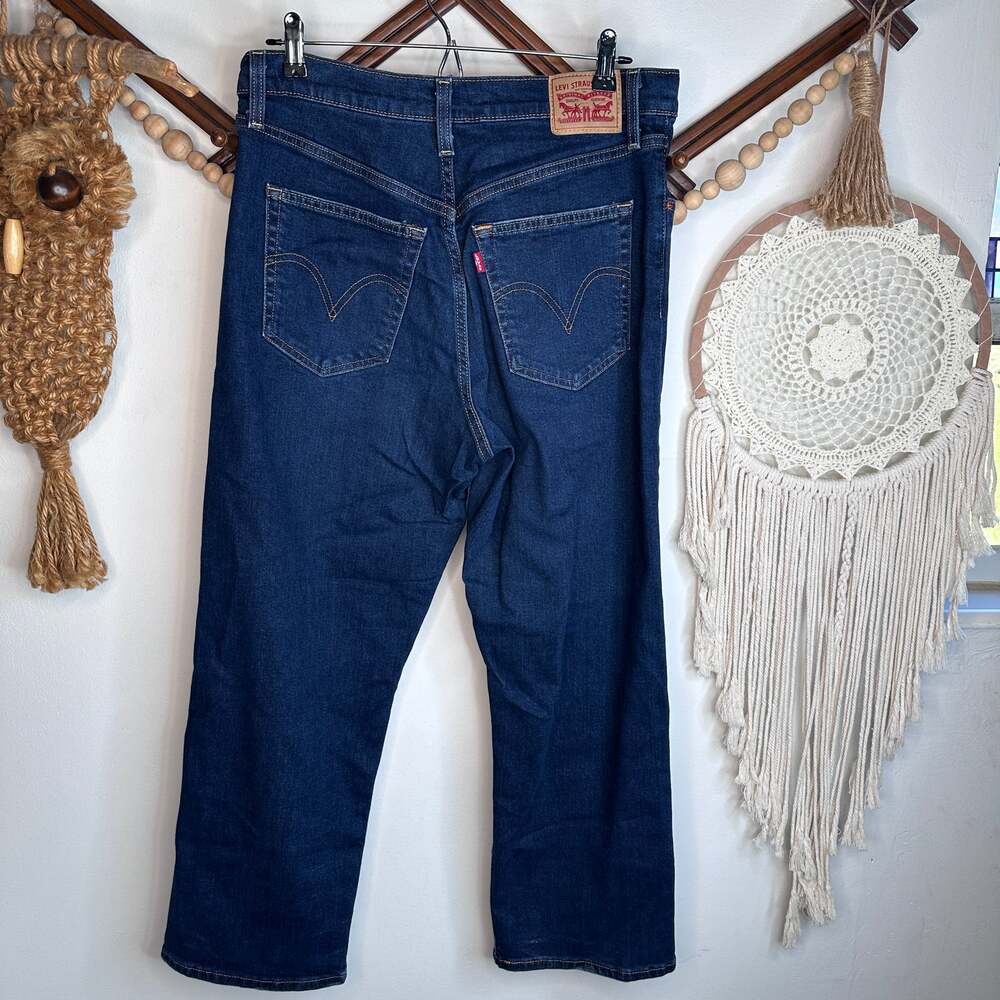 Levi's Dark Wash Distressed Ribcage Straight Ankle Jeans - Picture 3 of 3